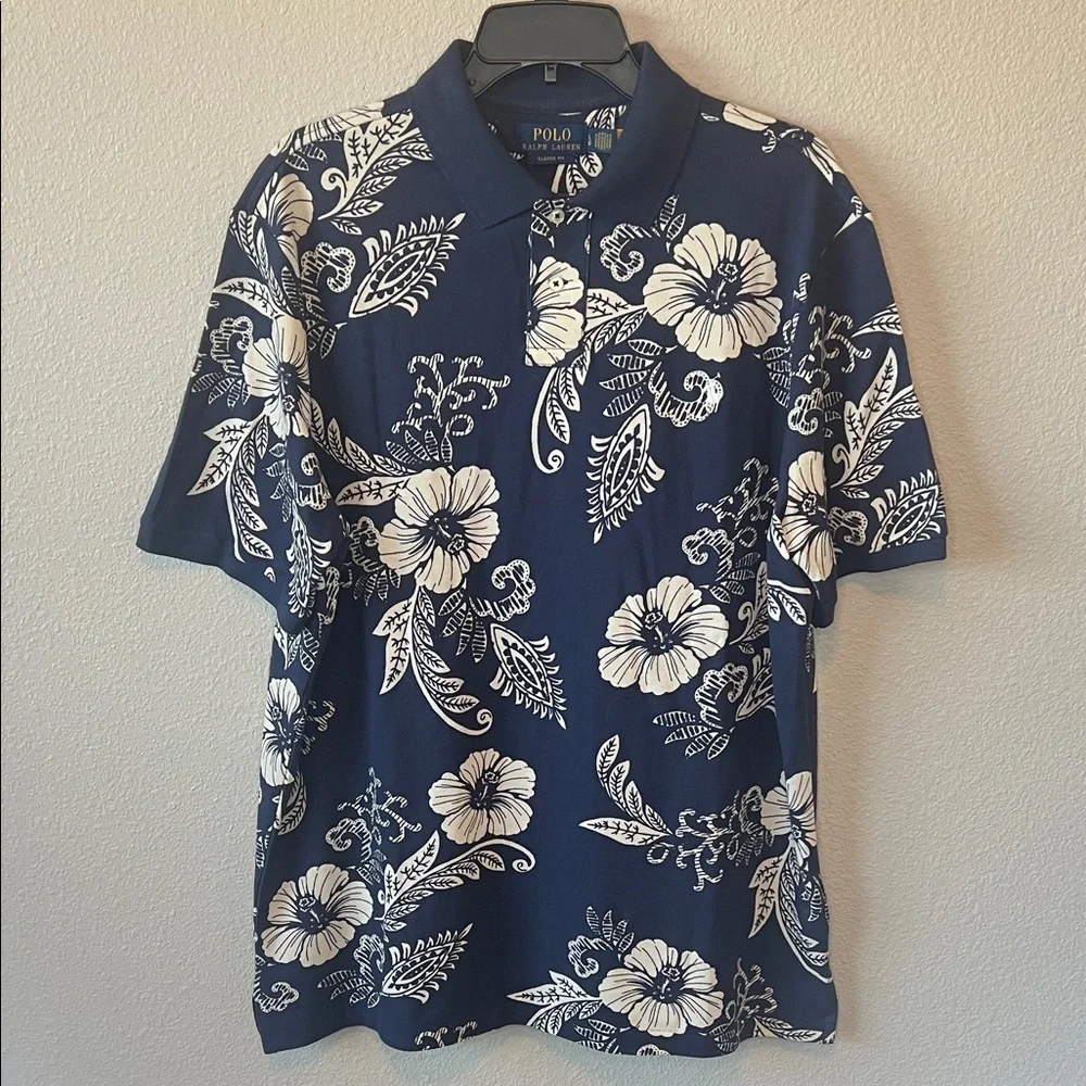 Polo Hibiscus Pique Polo Blue/White Size Large